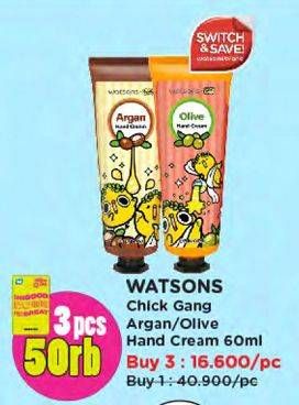 Promo Harga Watsons Chick Gang Hand Cream Argan, Olive 60 ml - Watsons