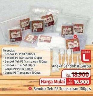 Promo Harga CHOICE L Sendok Garpu Transparant 100 pcs - Lotte Grosir