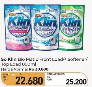 Promo Harga So Klin Biomatic Liquid Detergent Front Load, +Softener Front Load, Top Load 800 ml - Carrefour
