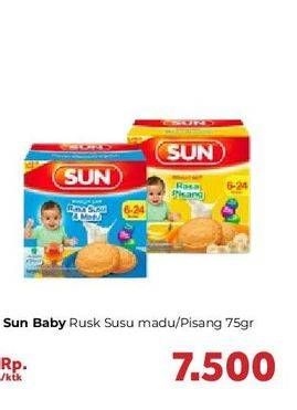 Promo Harga SUN Biskuit Bayi Rasa Pisang, Rasa Susu Madu 75 gr - Carrefour