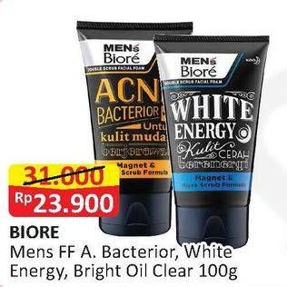 Promo Harga BIORE MENS Facial Foam Acne Bacterior, White Energy, Bright Action 100 gr - Alfamart