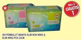 Promo Harga 365 Pembalut Wanita Slim Wing 23cm, NonWing 23cm 10 pcs - Superindo