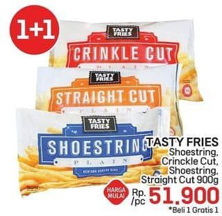 Promo Harga Tasty Fries Kentang Goreng Beku Crinkle Cut Plain, Shoestring Plain, Straight Cut Plain 900 gr - LotteMart