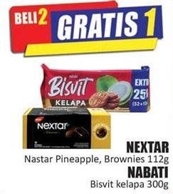 Promo Harga NEXTAR Nastar Pineapple, Brownies 132 g/ NABATI Bisvit Kelapa 300 g  - Hari Hari