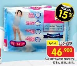 Promo Harga 365 Baby Diapers L28, M30, XL26 26 pcs - Superindo