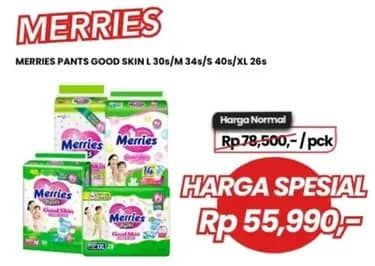 Promo Harga Merries Pants Good Skin M34, S40, XL26, L30 26 pcs - Carrefour
