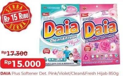 Promo Harga DAIA Deterjen Bubuk Clean Fresh Hijab, + Softener Pink, + Softener Violet 850 gr - Alfamart