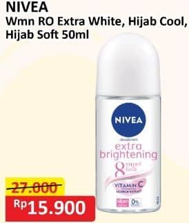 Promo Harga Nivea Deo Roll On Extra Whitening, Brightening Hijab Cool, Bright Hijab Soft 50 ml - Alfamart