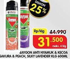 Promo Harga Baygon Insektisida Spray Silky Lavender, Japanese Peach 600 ml - Superindo