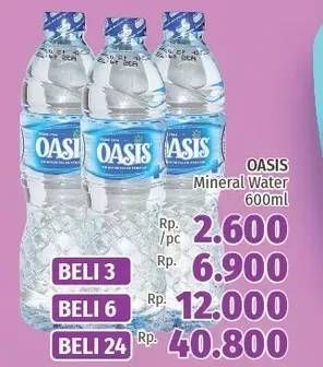 Promo Harga OASIS Air Mineral per 3 pcs 600 ml - LotteMart