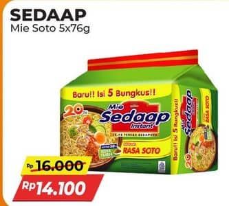 Promo Harga Sedaap Mie Kuah Soto per 5 pcs 75 gr - Alfamart