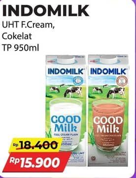 Promo Harga Indomilk Susu UHT Cokelat, Full Cream Plain 950 ml - Alfamart