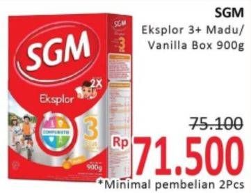 Promo Harga SGM Eksplor 3+ Susu Pertumbuhan Madu, Vanila 900 gr - Alfamidi