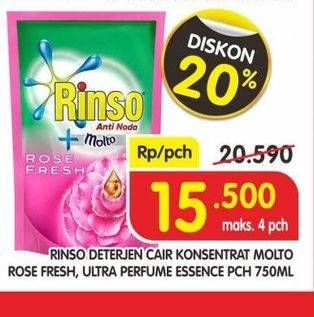 Promo Harga RINSO Anti Noda + Molto Liquid Detergent Rose Fresh, Perfume Essence 750 ml - Superindo