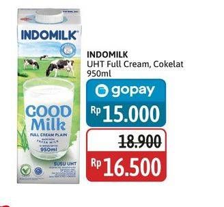 Promo Harga Indomilk Susu UHT Full Cream Plain, Cokelat 950 ml - Alfamidi