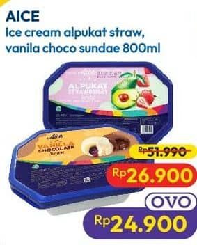 Promo Harga Aice Sundae Alpukat Strawberry, Vanilla Chocolate 800 ml - Hypermart