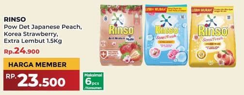 Promo Harga Rinso Anti Noda Deterjen Bubuk + Molto Japanese Peach, + Molto Korean Strawberry, Sensi Fresh Extra Lembut 1200 gr - Yogya