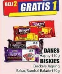 Promo Harga DANES Biscuit Happy 110 g/BISKIES Crackers Jagung Bakar, Sambal Balado 179 g  - Hari Hari