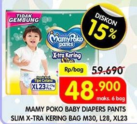 Promo Harga Mamy Poko Pants Xtra Kering Slim Tidak Gembung M30, L28, XL23 23 pcs - Superindo