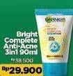 Promo Harga GARNIER Bright Complete 3-in-1 Anti Acne Facial Wash 90 ml - Indomaret