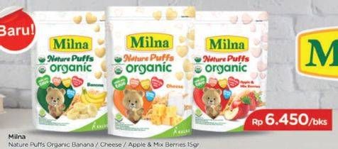 Promo Harga MILNA Nature Puffs Organic Banana, Cheese, Apple Mix Berries 15 gr - TIP TOP