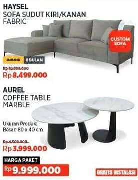 Promo Harga Courts Haysel Sofa Sudut - Fabric (Kanan/Kiri)/Courts Aurel Coffee Table   - COURTS