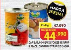 Promo Harga CAP BURUNG PEACE Lychees, Longan  - Superindo