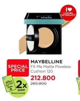 Maybelline Fit Me Matte & Poreless Cushion  Diskon 19%, Harga Promo Rp212.800, Harga Normal Rp265.900, Khusus Member 2x Point