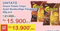 Promo Harga CHITATO Snack Potato Chips Ayam Bumbu, Sapi Panggang per 2 pouch 68 gr - Indomaret