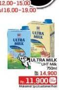 Promo Harga Ultra Milk Susu UHT Coklat, Full Cream 750 ml - LotteMart