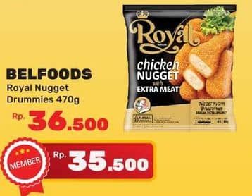 Promo Harga Belfoods Royal Nugget Chicken Nugget Drummies 500 gr - Yogya