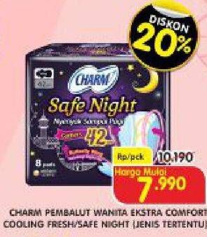 Promo Harga CHARM Cooling Fresh/ Safe Night  - Superindo