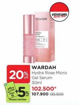 Promo Harga Wardah Hydra Rose Micro Gel Serum 30 ml - Watsons