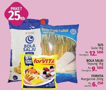 Promo Harga Paket 25rb (SUS Gula + Bola Salju Tepung + Forvita Margarine)  - LotteMart