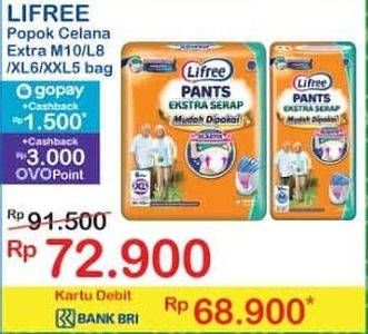 Promo Harga Lifree Popok Celana Ekstra Serap M10, L8, XL6, XXL5 5 pcs - Indomaret