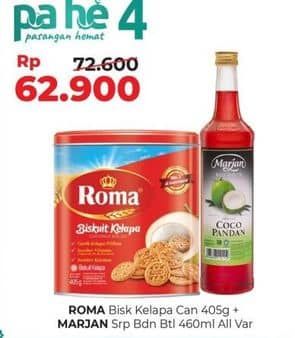 Promo Harga Marjan Syrup Boudoin + Roma Biskuit Kelapa  - Alfamart