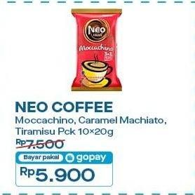 Promo Harga Neo Coffee 3 in 1 Instant Coffee Moccachino, Caramel Machiato, Tiramissu per 10 pcs 20 gr - Indomaret