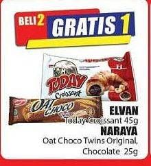 Promo Harga ELVAN Today Croissant 45 g/NARAYA Oat Choco Twins Original, Chocolate 25 g  - Hari Hari