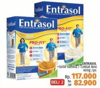 Promo Harga ENTRASOL Gold Susu Bubuk Chocolate, Vanilla per 2 box 600 gr - LotteMart