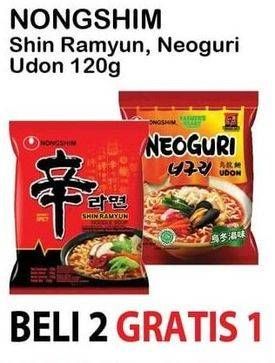 Promo Harga NONGSHIM Noodle Shin Ramyun Shrimp Flavor, Shin Ramyun Spicy Mushroom, Neoguri Udon 120 gr - Alfamart