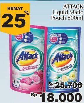Promo Harga ATTACK Detergent Liquid Matic Liq + Soft, Matic Liq Hygiene 800 ml - Giant