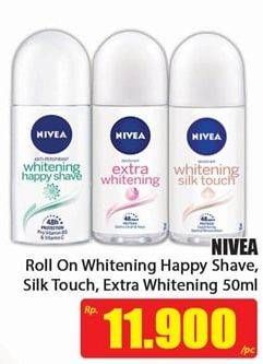 Promo Harga NIVEA Deo Roll On Whitening Happy Shave, Whitening Silk Touch, Extra Whitening 50 ml - Hari Hari