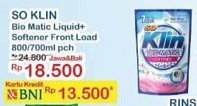 Promo Harga SO KLIN Biomatic Liquid Detergent +Softener Front Load 700 ml - Indomaret