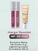 Promo Harga WARDAH Exclusive Matte Lip Cream 4 g/ Lightening Liquid Foundation 25 mL  - Indomaret