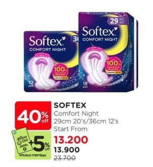 Promo Harga Softex Comfort Night Wing 29cm, Wing 36cm 12 pcs - Watsons