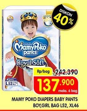 Promo Harga Mamy Poko Pants Royal Soft L52, XL46 46 pcs - Superindo