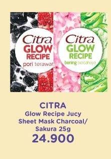 Promo Harga CITRA Glow Recipe Juicy Sheet Mask Activated Charcoal + Pomegranate, Sakura + Aloe Vera 25 gr - Watsons