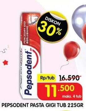 Promo Harga Pepsodent Pasta Gigi Pencegah Gigi Berlubang 225 gr - Superindo