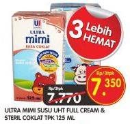 Promo Harga ULTRA MIMI Susu UHT Chocolate, Full Cream per 3 pcs 125 ml - Superindo