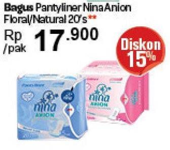 Promo Harga Bagus Nina Anion Pantyliner Natural Scent 15cm, Floral Scent 15cm 20 pcs - Carrefour